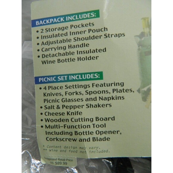 Picnic Essentials Picnic Backpack with Service for 4 plus more NWT - Picture 11 of 11